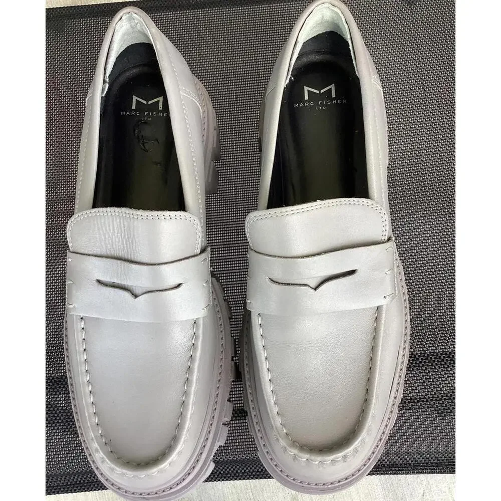 Marc Fisher LTD Morris Loafers 9M‎ • Gray Leather Chunky Sole Slip-On Shoes